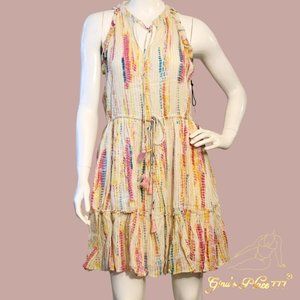 NWTWomen's Trending Designer DEX Sunburst Drawstring Waist Chiffon Mini Dress XL